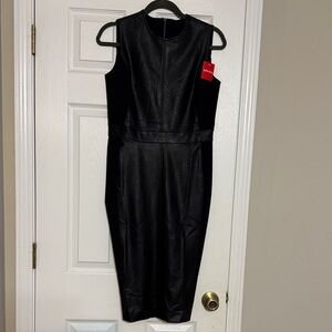 SPANX Black Faux Leather Midi Dress NWT size small